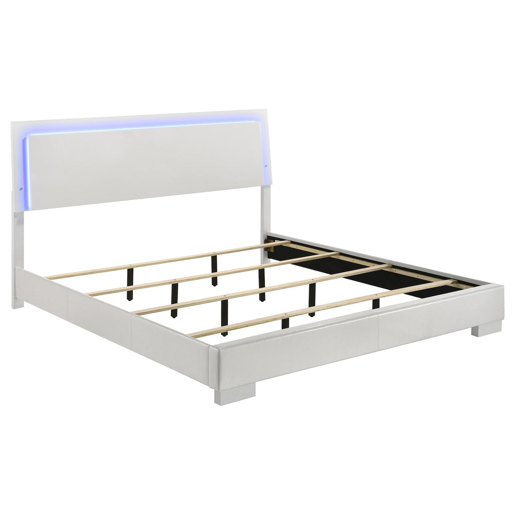 Coaster Home Furnishings Felicity Contemporary Leatherette Upholstered Eastern King Size LED Panel Bed Frame 49-inch Headboard White High Gloss 203500KE