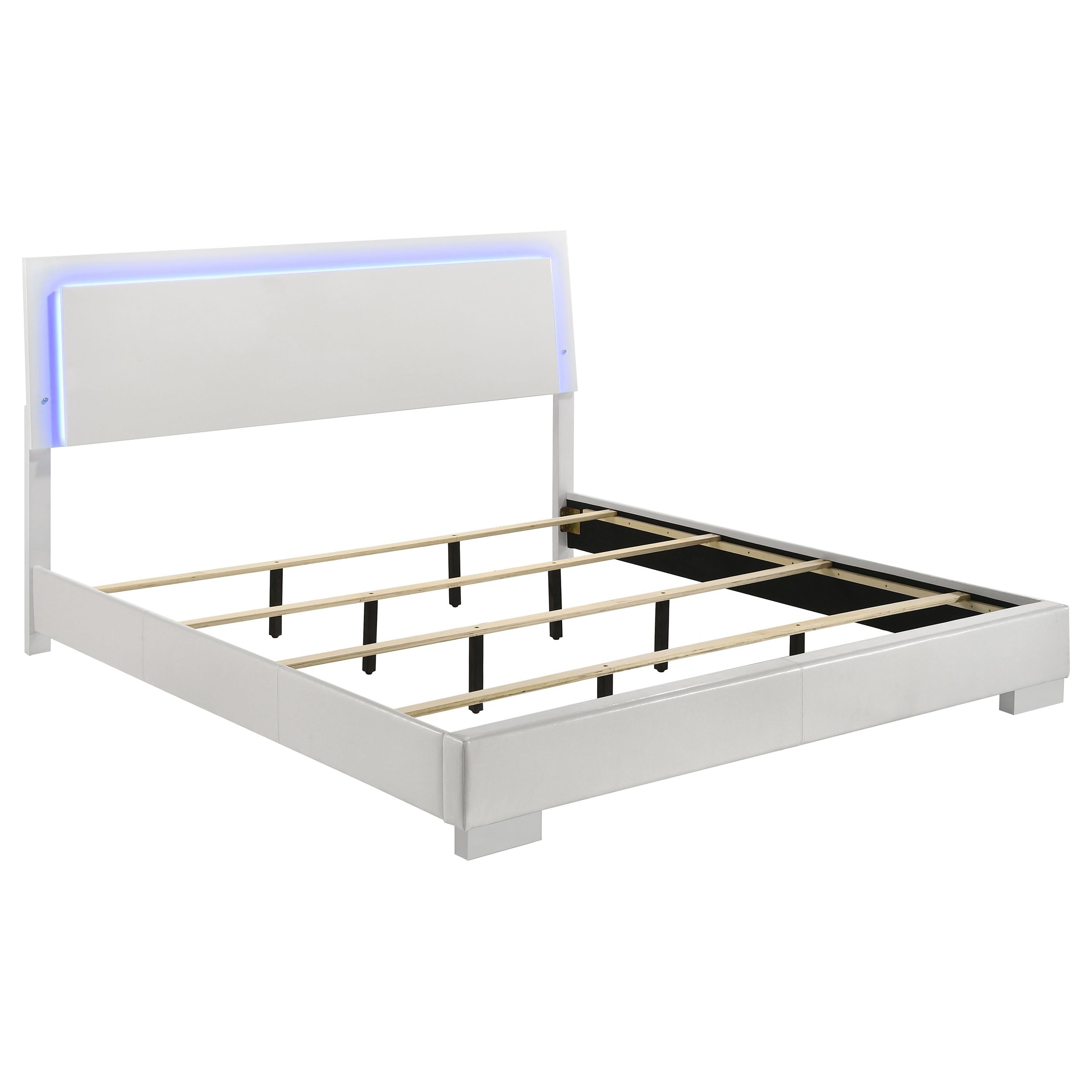 Coaster Home Furnishings Felicity Contemporary Leatherette Upholstered Eastern King Size LED Panel Bed Frame 49-inch Headboard White High Gloss 203500KE