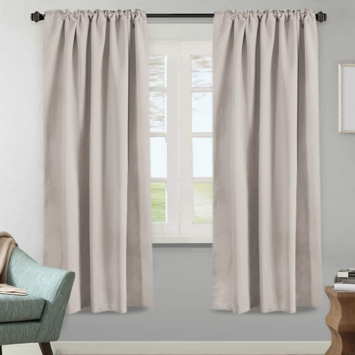 H.Versailtex Blackout Curtains Thermal Insulated Window Treatment Panels Room Darkening Blackout Drapes For Living Room Back Tab/Rod Pocket Bedroom Draperies, 52 X 72 Inch, Stone, 2 Panels
