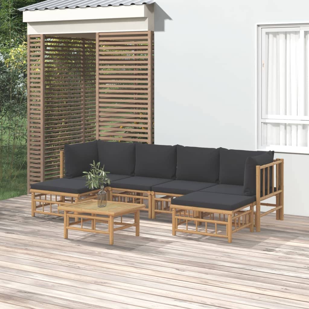 vidaXL 7 Piece Patio Lounge Set with Dark Gray Cushions Bamboo