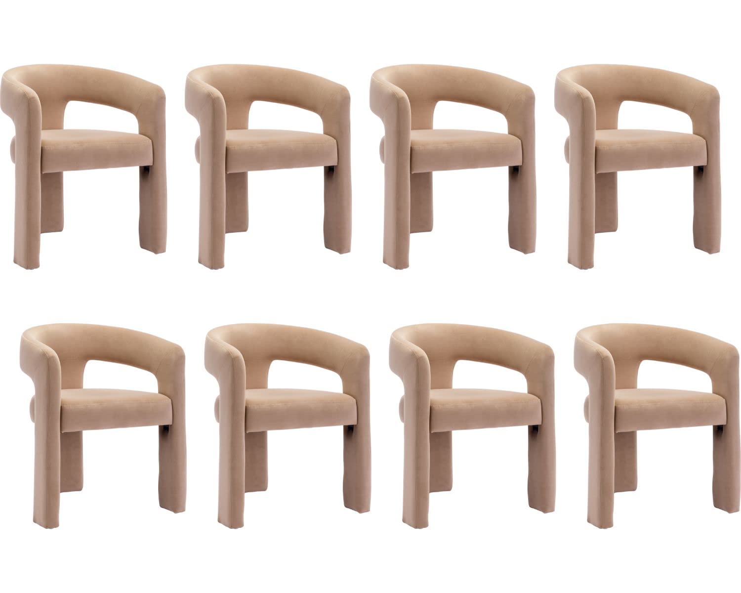 Rivova Modern Barrel Dining Chairs Set Of 8, Velvet Upholstered Accent Side Chair With Arms Comfy Makeup Vanity Chairs, Dining L