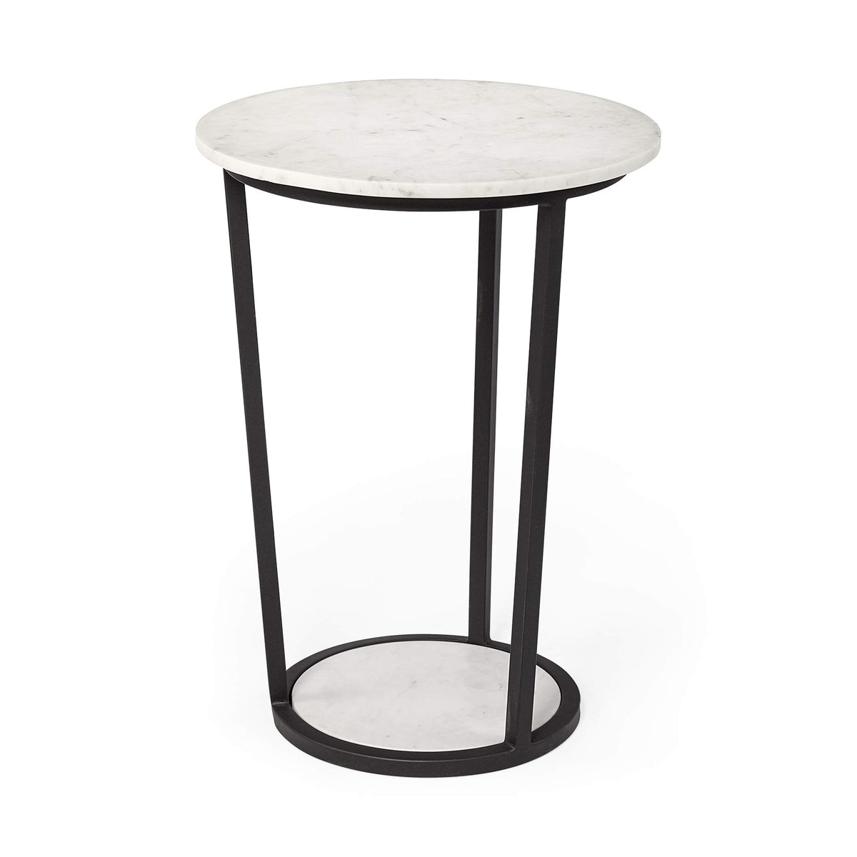 HomeRoots 18&quot; Round White Marble Top Accent Table with Black Metal Frame