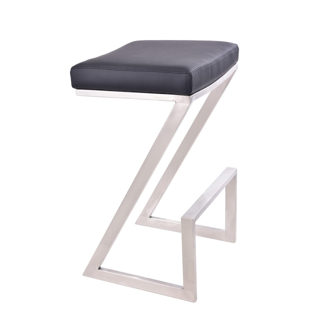 HomeRoots Stainless Steel, Faux Leather/Leatherette 26" Contempo Black Faux Leather and Stainless Backless Bar Stool