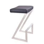 HomeRoots Stainless Steel, Faux Leather/Leatherette 26" Contempo Black Faux Leather and Stainless Backless Bar Stool