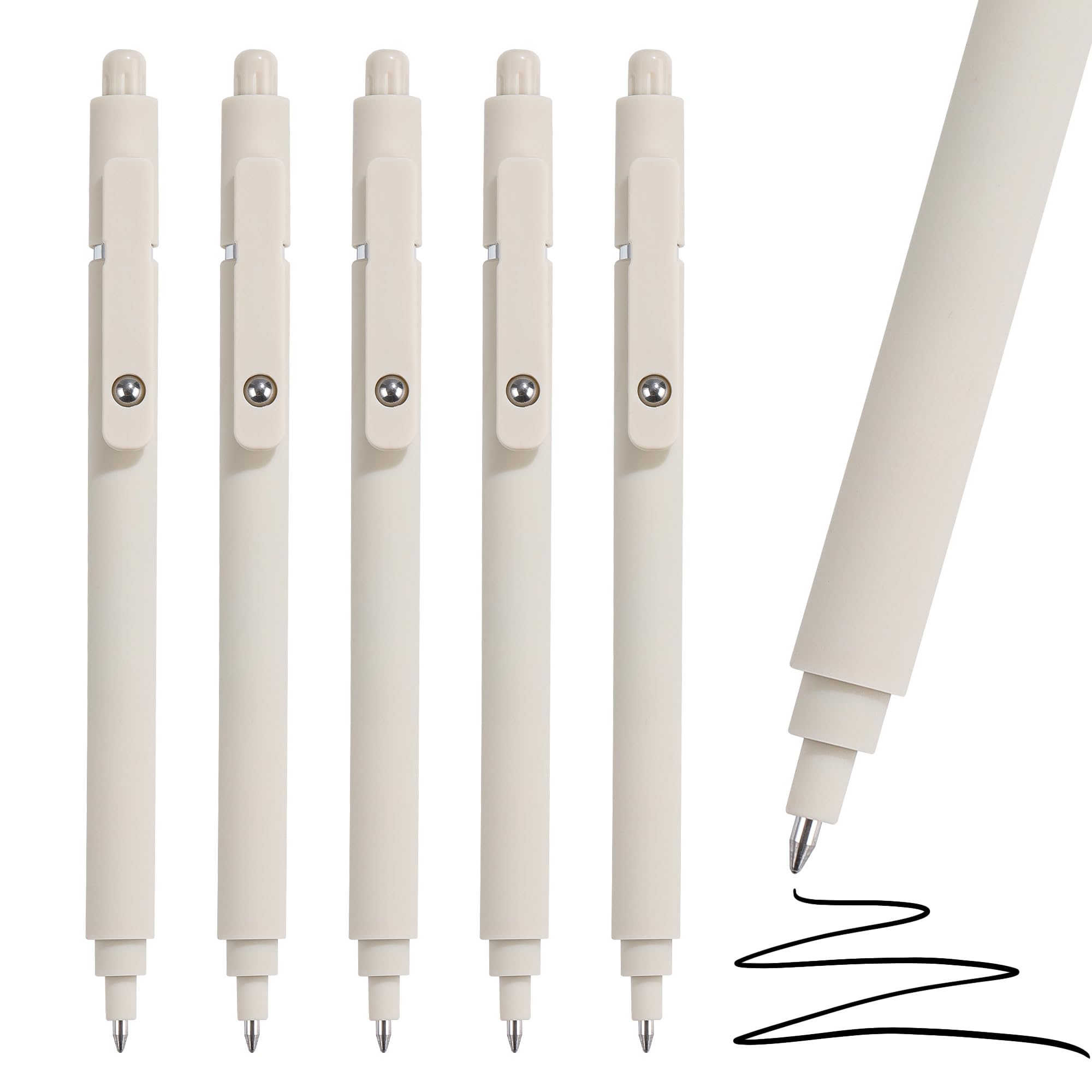 Riancy Aesthetic Pens Beige Pens 5Pcs 0.5Mm Quick Dry Black Ink Gel Pens Fine Point Smooth Writing Cute Pen Japanese Stationary