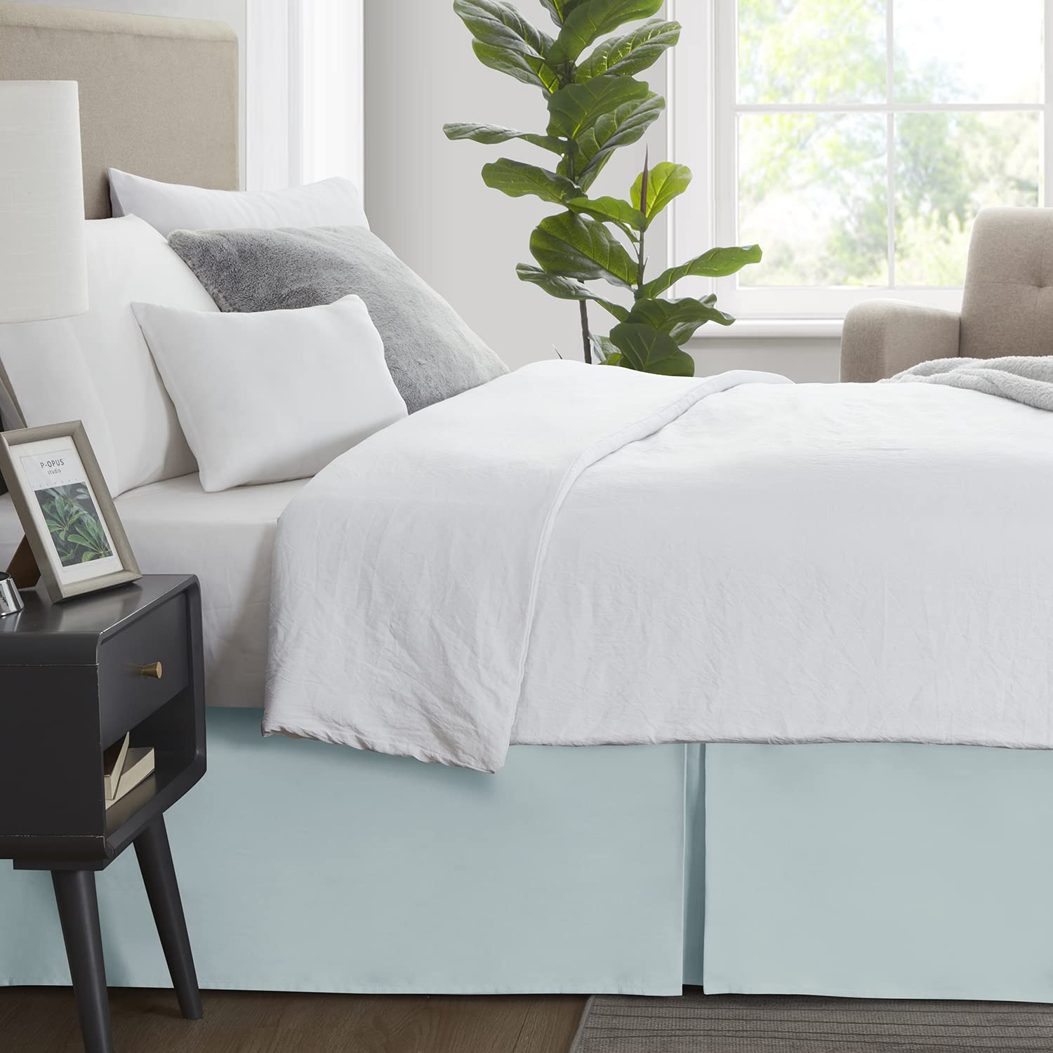 Nestl Light Baby Blue Bed Skirt Cal King Size - Cal King Bed Skirt 14 Inch Drop - Brushed Microfiber Bed Skirts - Hotel Quality Pleated Bed Skirt - Shrinkage & Fade Resistant