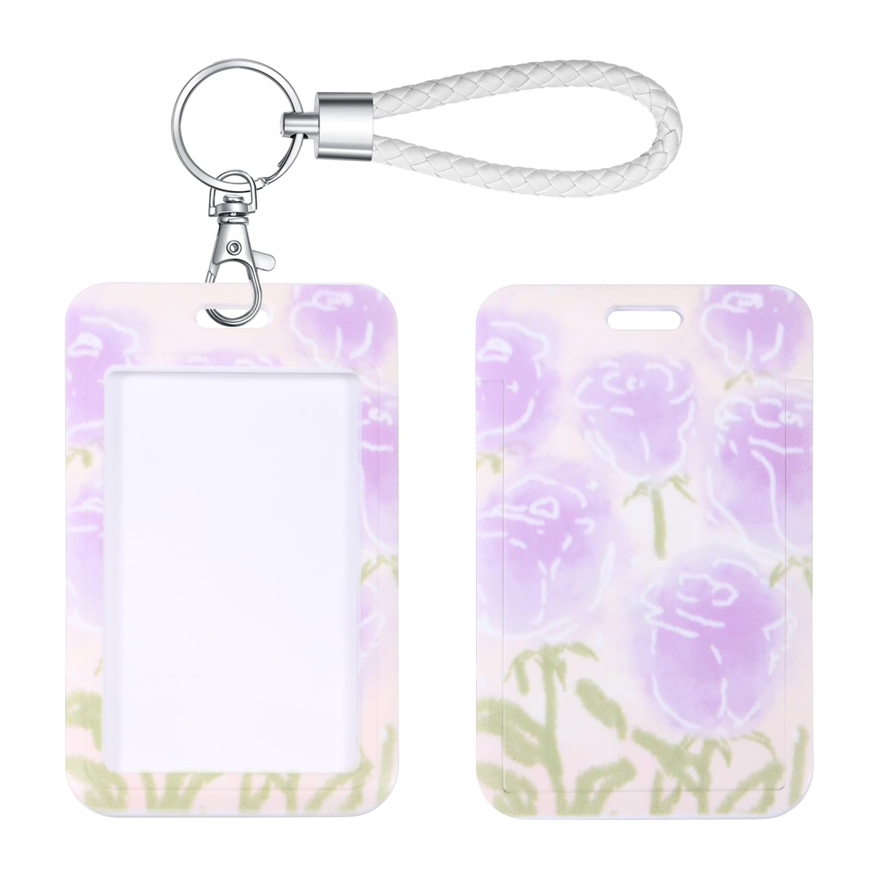 Shiningeyes Id Card Badge Holder Key Chain With Metal Keyring, Plastic Slide Open With Id Window For Women Men Girls Students,Pu