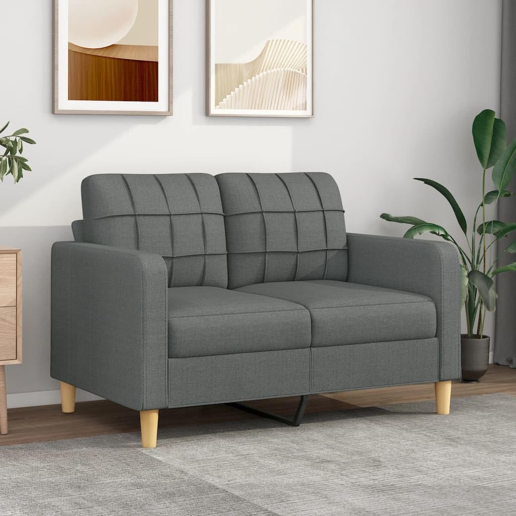 vidaXL Dark Gray 2-Seater Sofa with Polyester Fabric, Metal Frame, and Comfortable Padding - Compact Design for Modern Home Styles