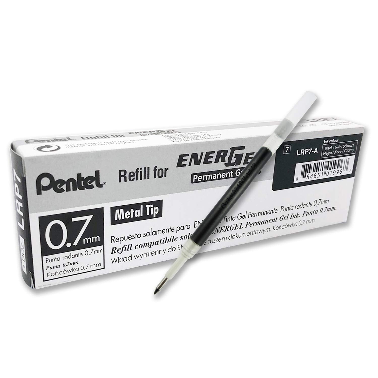 Pentel Refill Ink - For Energel Pro Permanent Gel Pen, (0.7Mm) Medium Line, Black Ink - Lrp7-A, 12 Count (Pack Of 1)