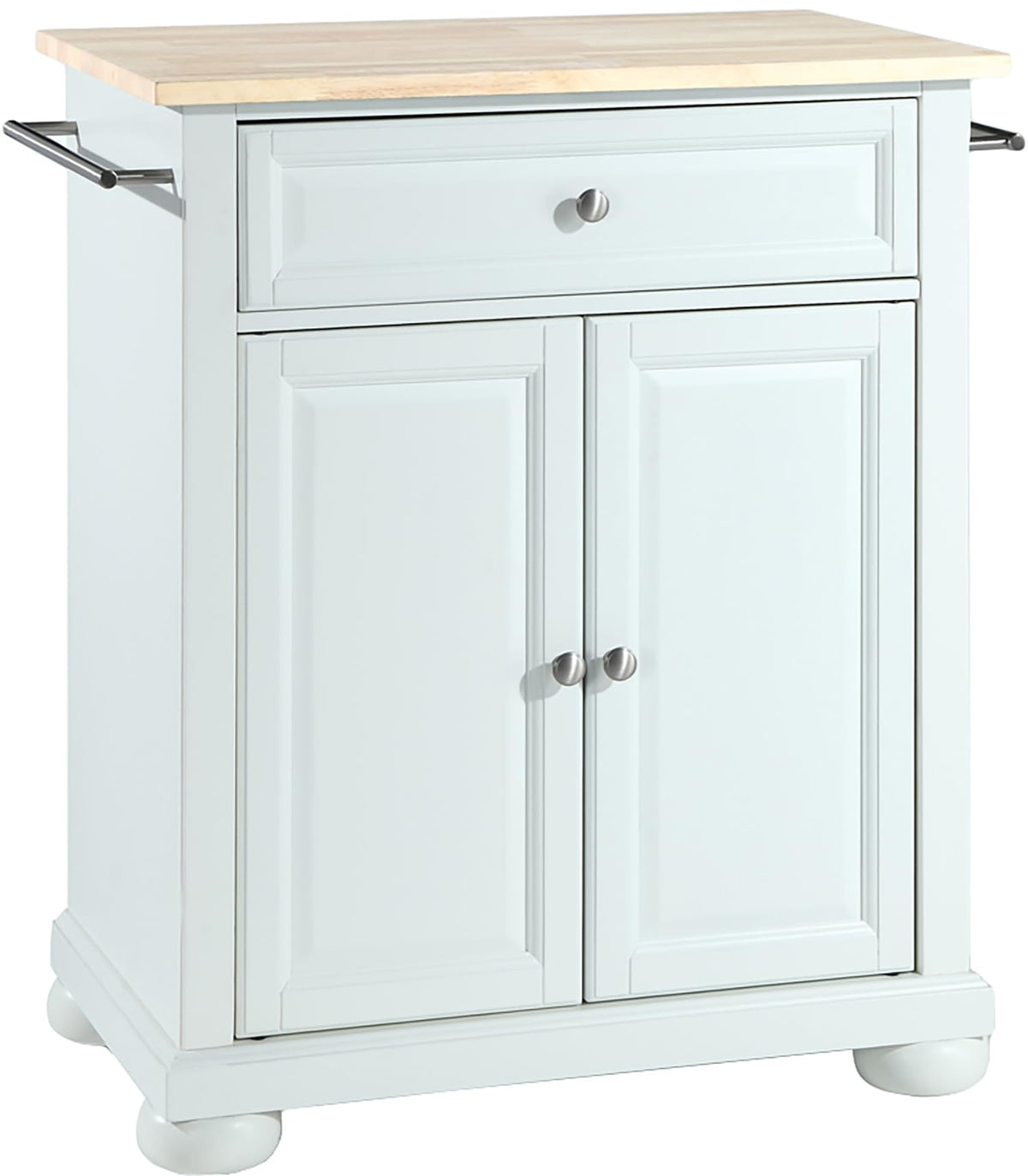 Crosley Furniture Alexandria Wood Top Small Portable Rolling Kitchen Island Storage Cart, Microwave Stand, White