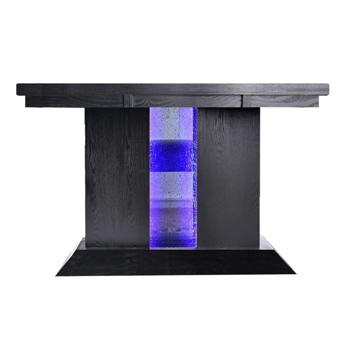 Benjara, Black Wooden Dining Table With Pedestal Base Legs And Led Light