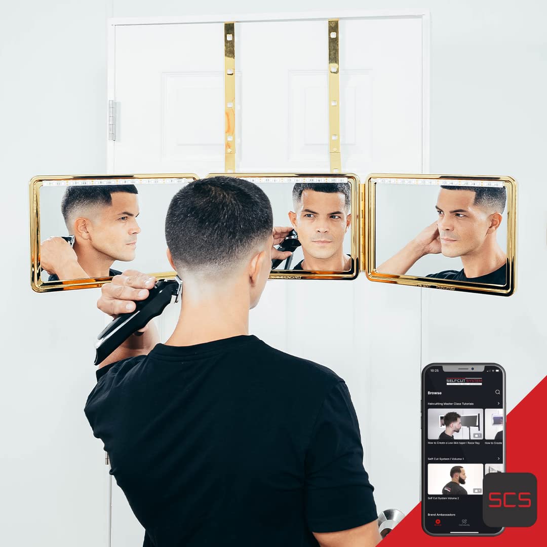 Self-Cut System King's Gold Plated Mirror, Three Way, 360, Trifold, Self Haircuts, 9.5'x14'