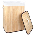 Sunmuliiiy 21 Gallon Bamboo Slim Trash Can with Lid,Slim Laundry Hamper,Removable and Machine Washable Liner,Foldable Slim Recta