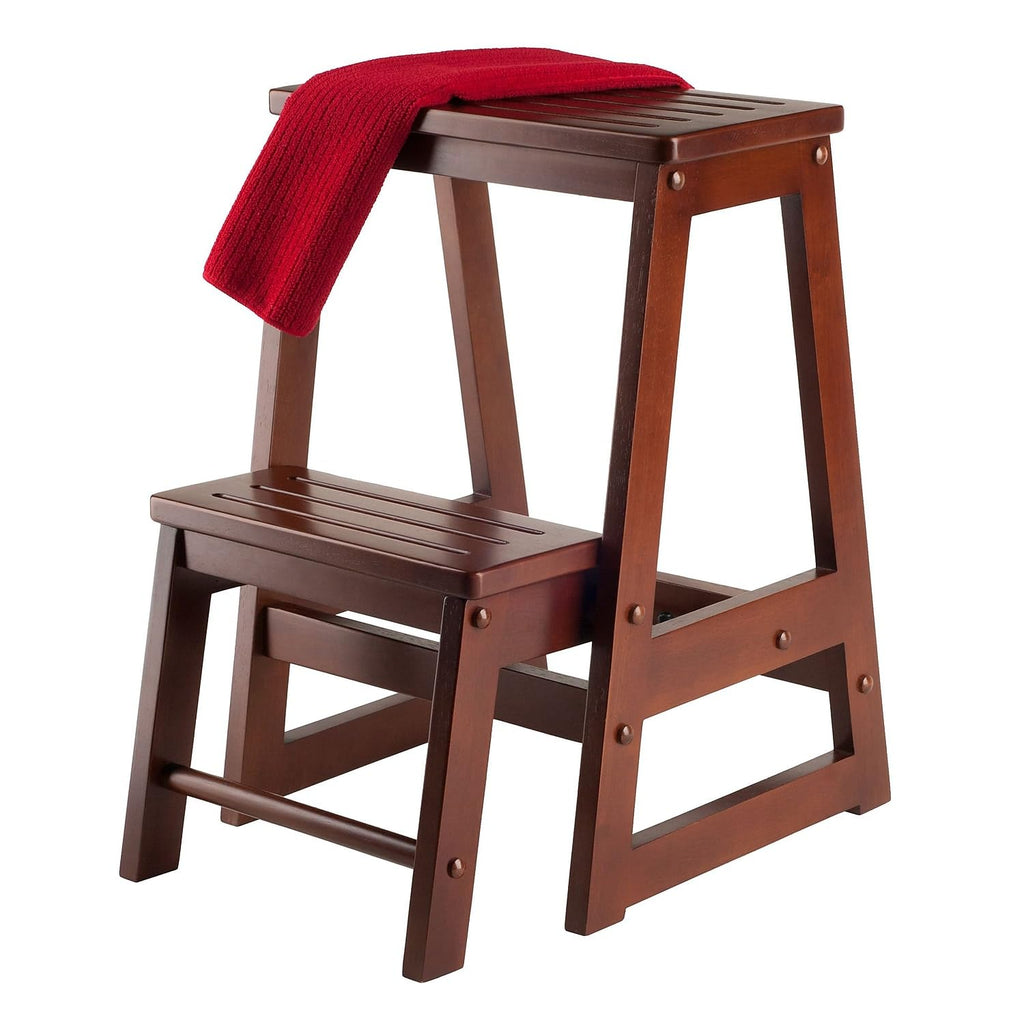 Winsome Beech Wood Double Step Stool, Antique Walnut - Brown, 2 Steps, Durable Design for Home & Kitchen Use, Model 94022