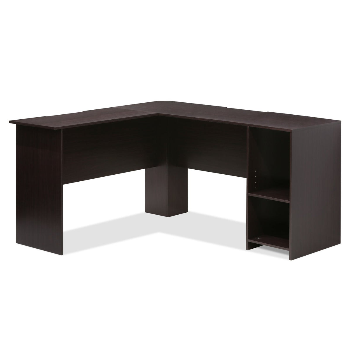 Furinno Indo L-Shaped Computer Desk with Bookshelf, Espresso