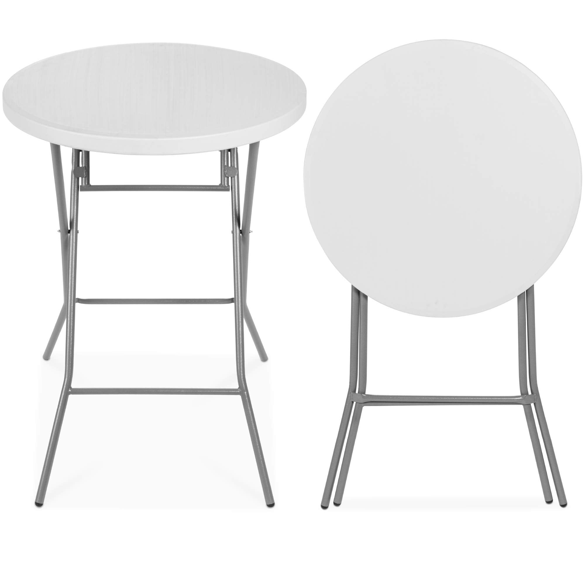 Best Choice Products 32In Bar Height Folding Table, Round Indoor Outdoor Accessory For Patio, Backyard, Dining Room, Events W/Thick Table Top, Metal Frame, Locking Legs, 330Lb Weight Capacity - White