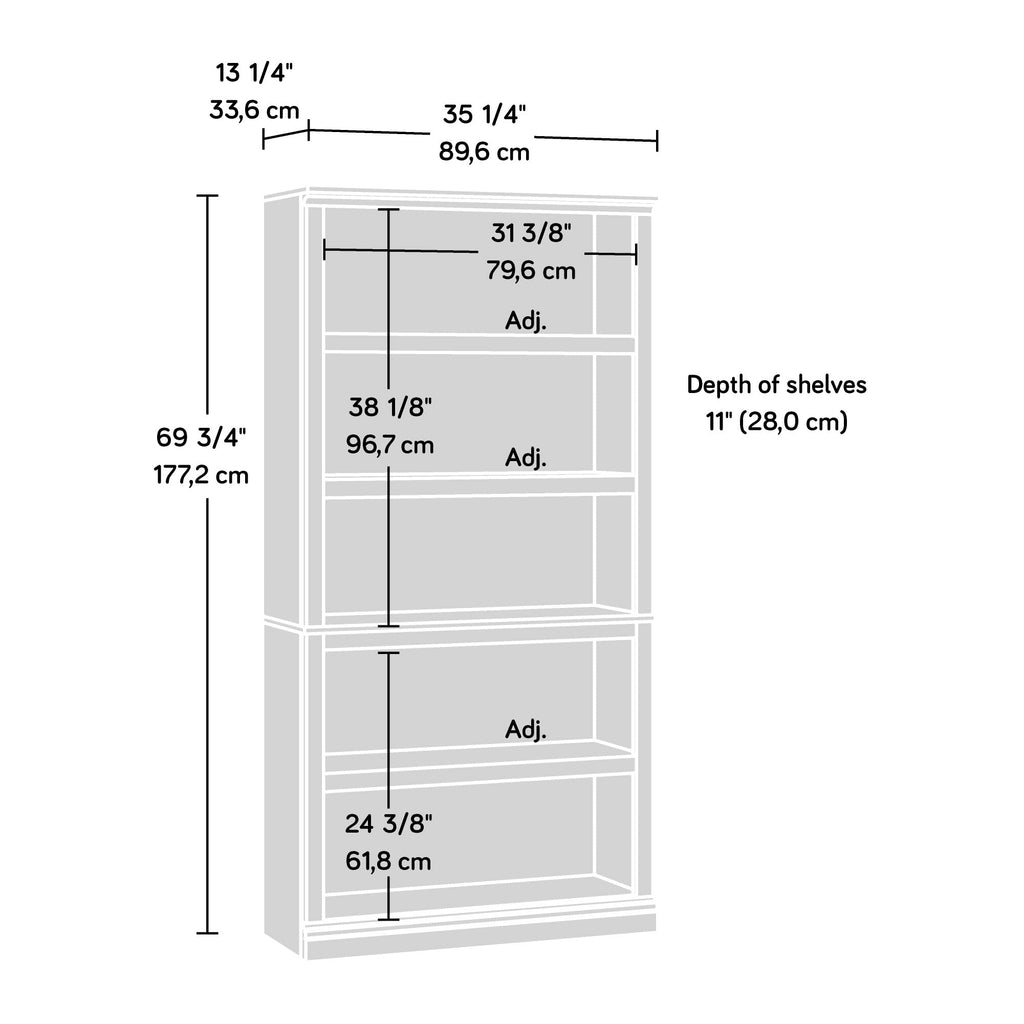 Sauder 5 Tier Book Shelf Wooden Bookcase Multipurpose Bookshelf For Home Office, Living Room, In Pacific Maple