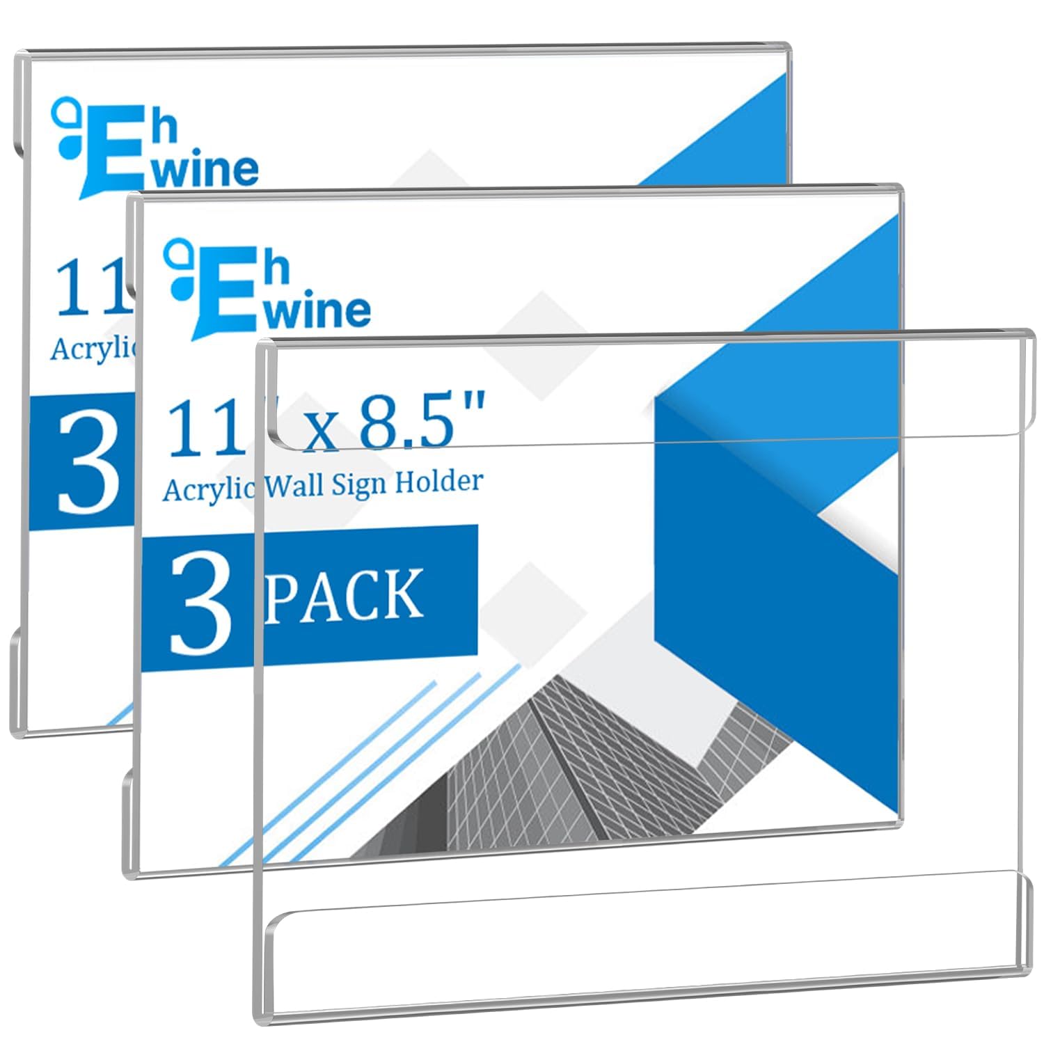 Ehwine 3 Pack 8.5 X 11 Wall Mount Acrylic Sign Holder, Horizontal Wall Signs Photo Menu Flyer Display Holders, Plastic Clear Acr