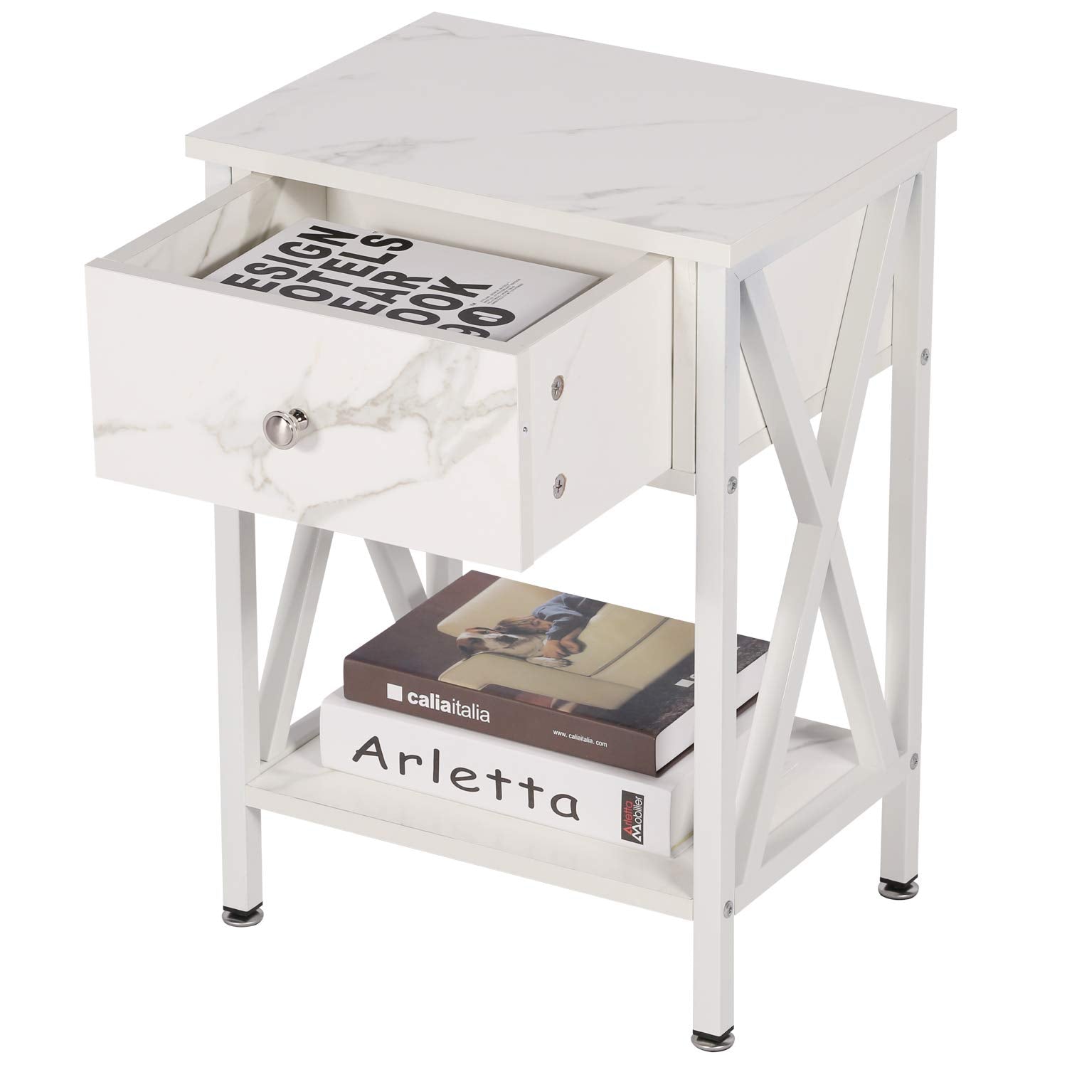 Vecelo Night Stands For Bedroom Rustic Nightstand Bedside End Tables With Drawer Storage, Pearl White