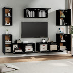 vidaXL TV Stand Set 7 Piece, Wall Mounted Entertainment Center, TV Stand Console with Storage, Modern Style, Black Engineered Wood