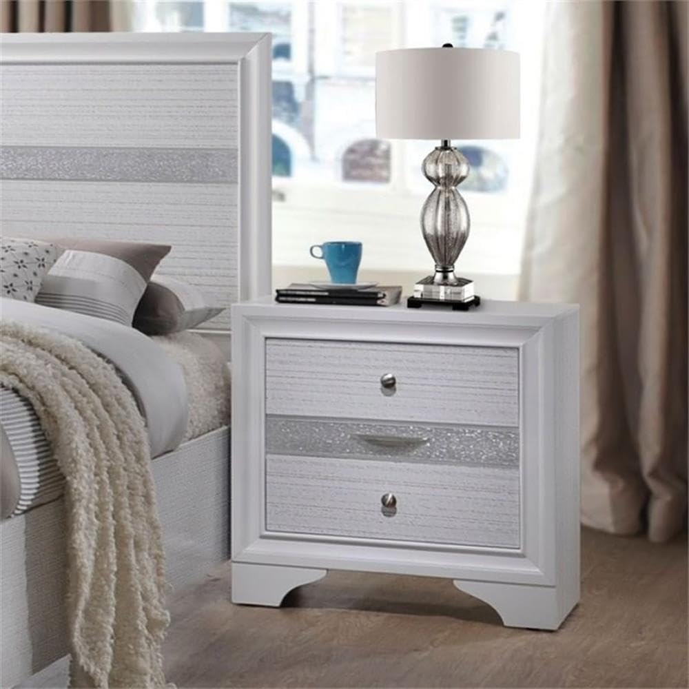 Acme Naima Square Wood 3-Drawers Bedroom Nightstand In White