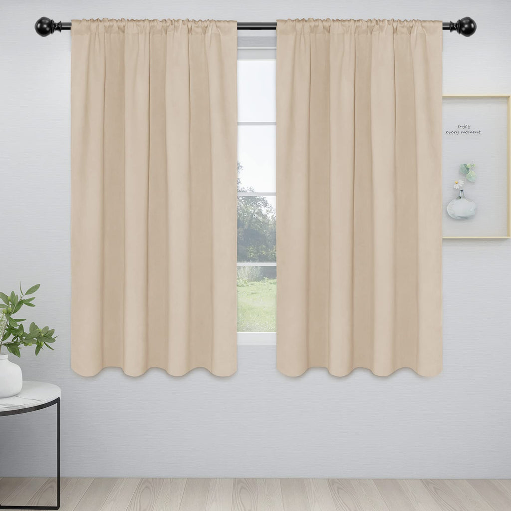 Easy-Going Rod Pocket Blackout Curtains For Bedroom, Room Darkening Window Curtains For Living Room, Thermal Insulated Noise Reduction Solid Window Drapes, 2 Panels(52X63 In, Beige)