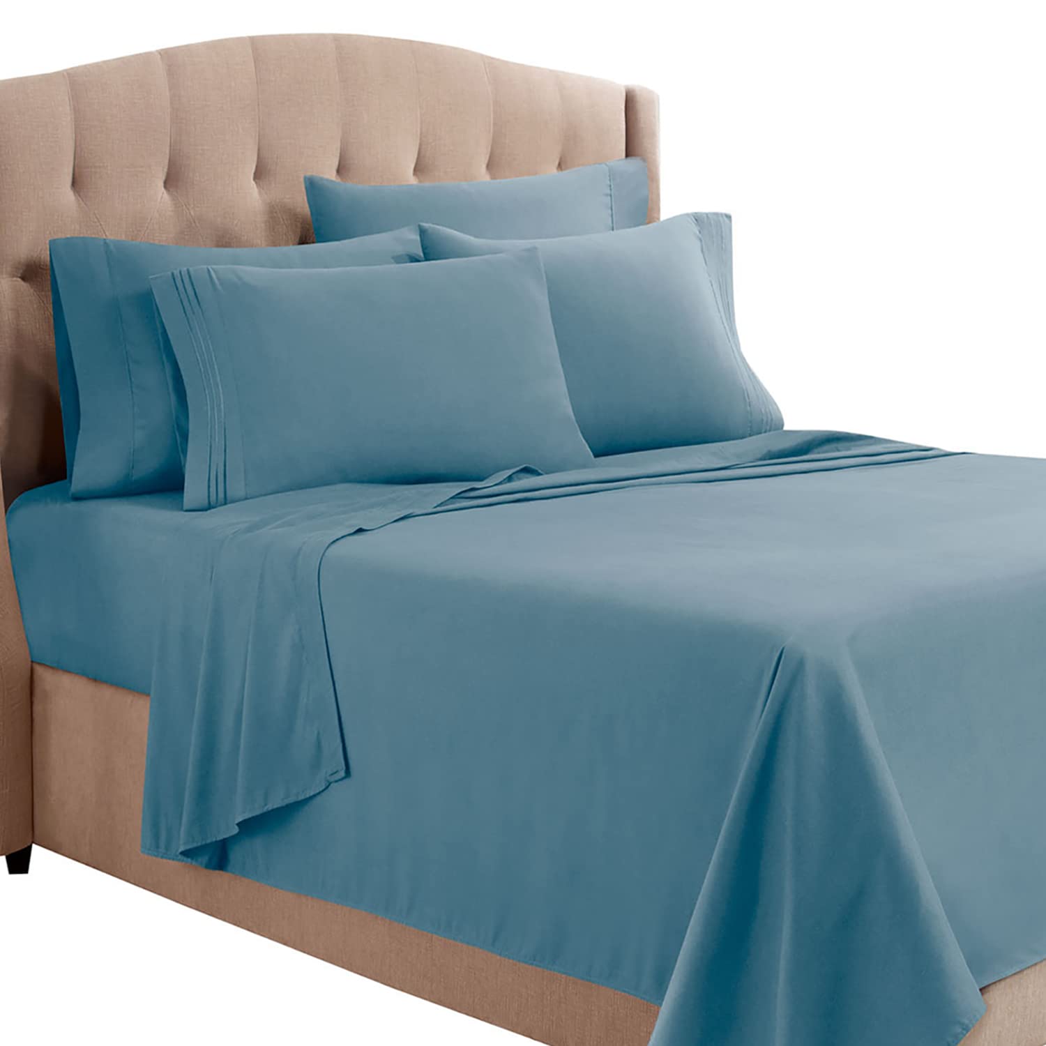 Clara Clark Queen Sheets, 6 Piece Set - Hotel Luxury Sheets For Queen Size Bed, Super Soft Bedding Sheets & Pillowcases, Queen Size Sheets, Blue Heaven