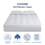 Cohome Twin Xl Mattress Topper Extra Thick Cooling Mattress Pad 400Tc Cotton Top Plush Down Alternative Fill Pillow Top Mattress