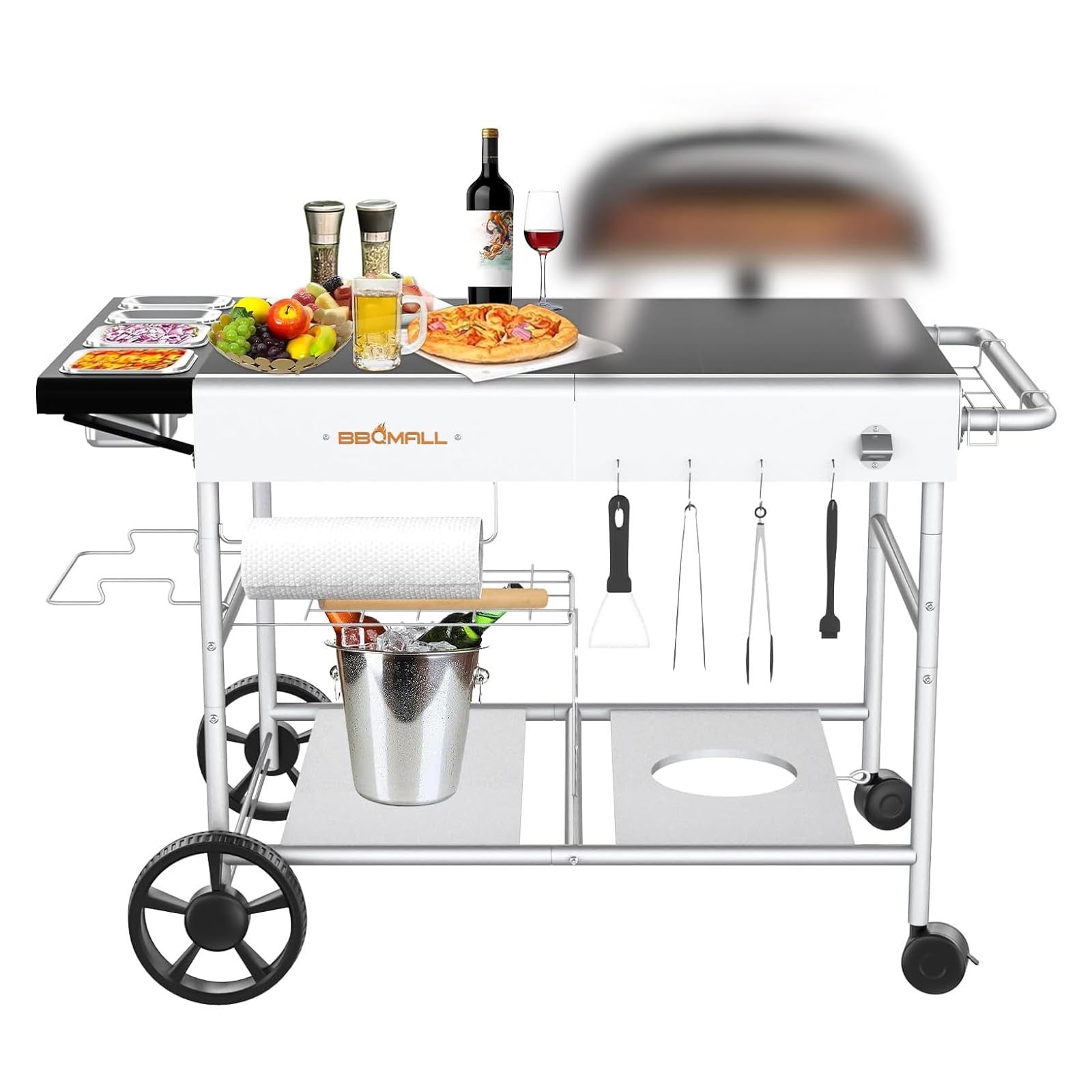 Bbqmall Pizza Oven Cart Table For Ooni Koda/Karu/Fyra 16 & 12 With Pizza Topping Station, Movable Food And Prep Workcart, Outdoo