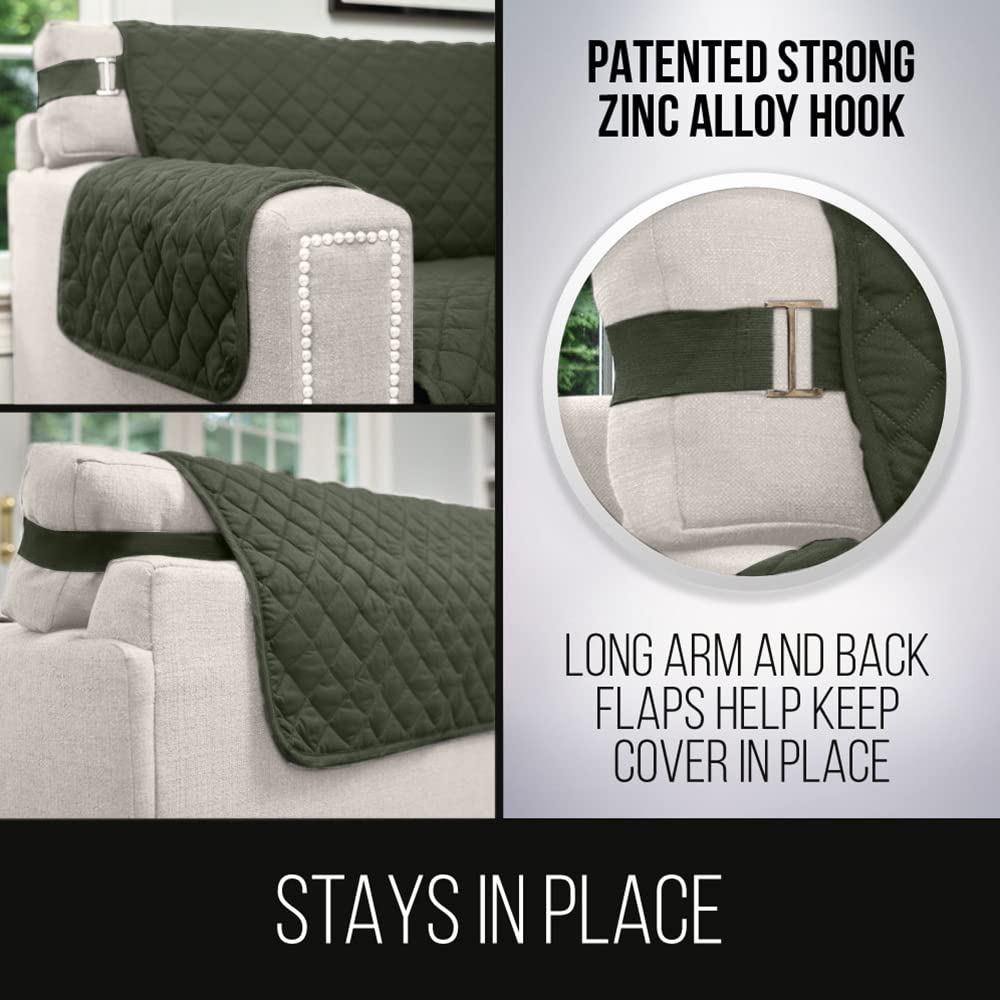 Sofa Shield Patented Loveseat Slip Cover, Large Cushion Protector, Reversible Stain And Dog Tear Resistant Slipcover, Quilted Microfiber 54” Seat, Washable Covers For Dogs Pets Kids, Hunter Green Sage