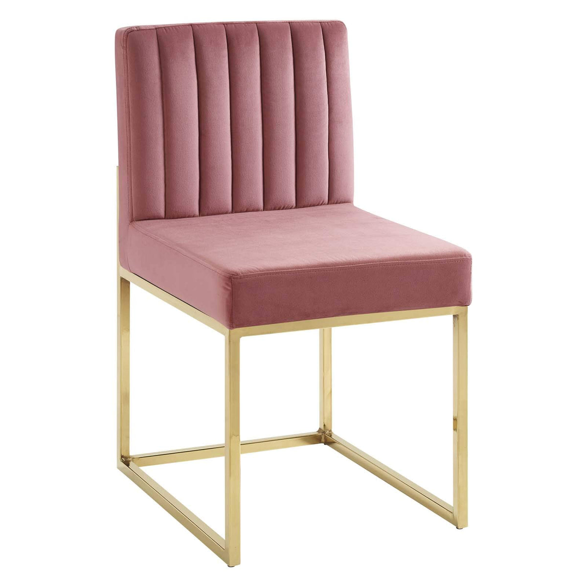 Modway Carriage Channel Tufted Sled Base Performance Dining Chair, Gold Dusty Rose