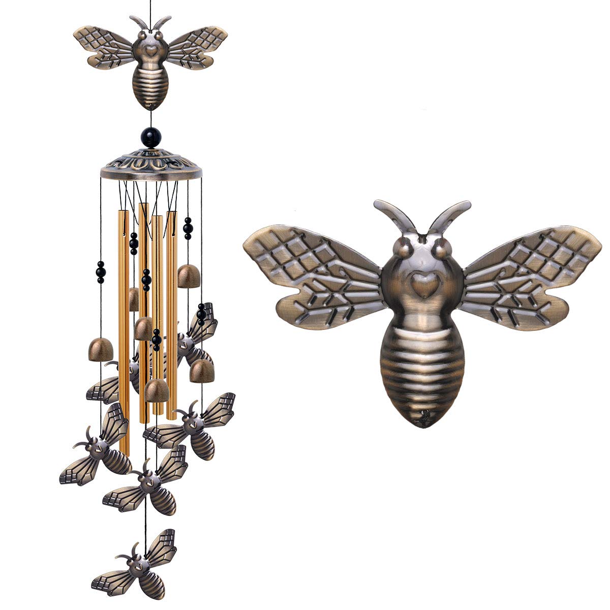 Garden Bee Wind Chimes Outdoor Indoor Decor - With 4 Tubes 6 Bells 7 Bees Wind Chime, Mobile Romantic Bee Wind Catcher, Bees Win