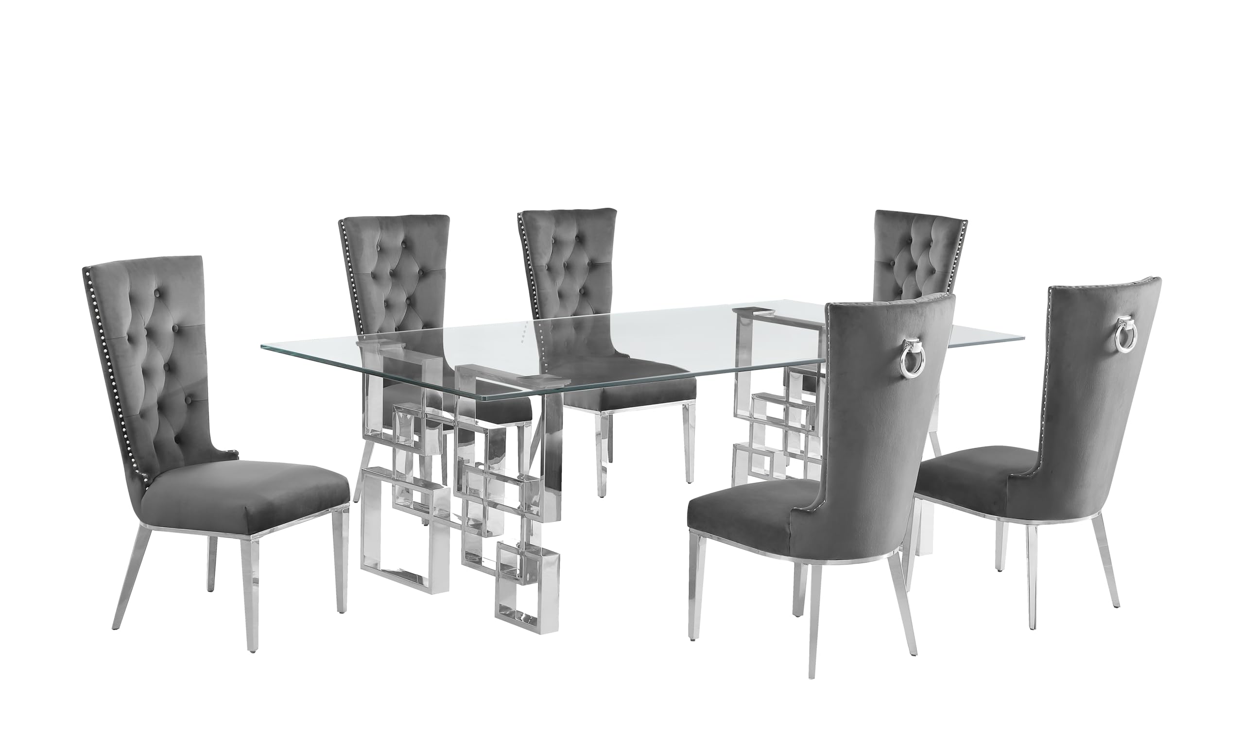 Best Quality Furniture D223-6Sc330 Dining, 7-Piece Set, Dark Gray/Silver
