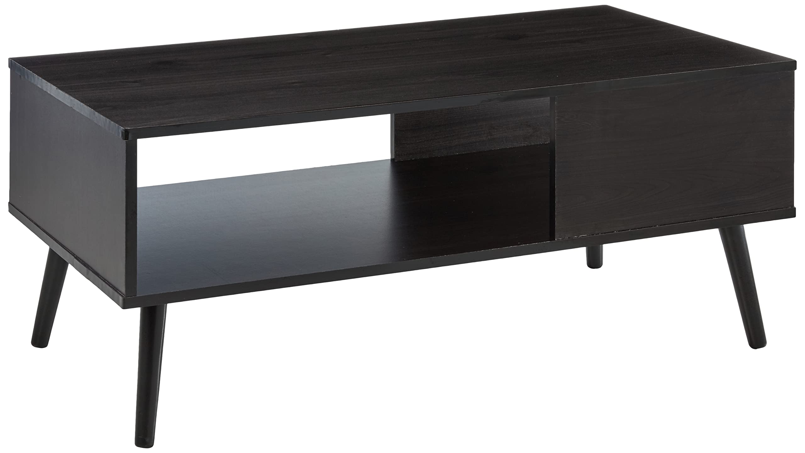 Furinno Claude Mid Century Style Coffee Table with Wood Legs, Espresso Large Non-Lift Top