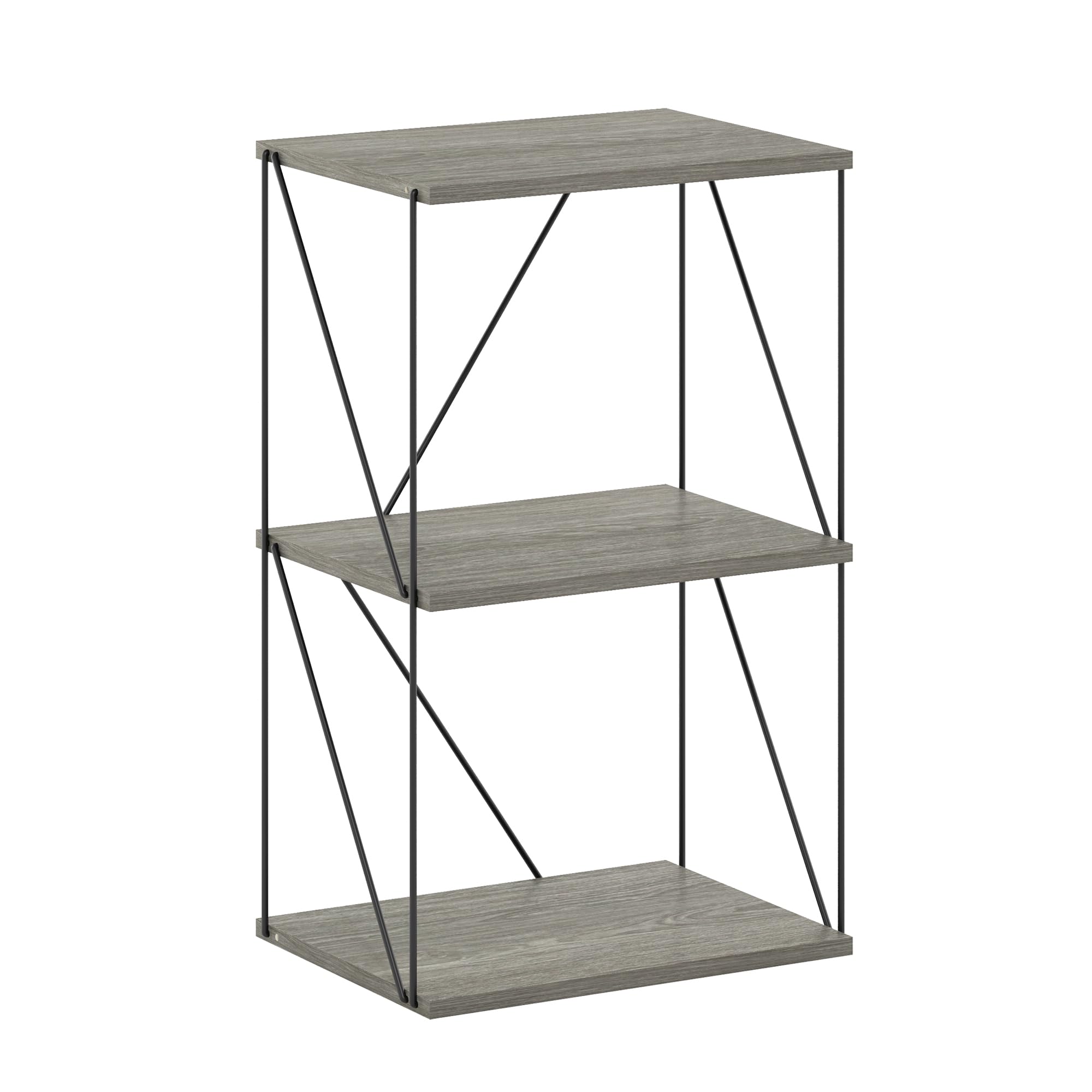 Furinno Rata 3-Tier Industrial Multipurpose Flat Base Shelf Display Rack with Metal Frame, French Oak Grey