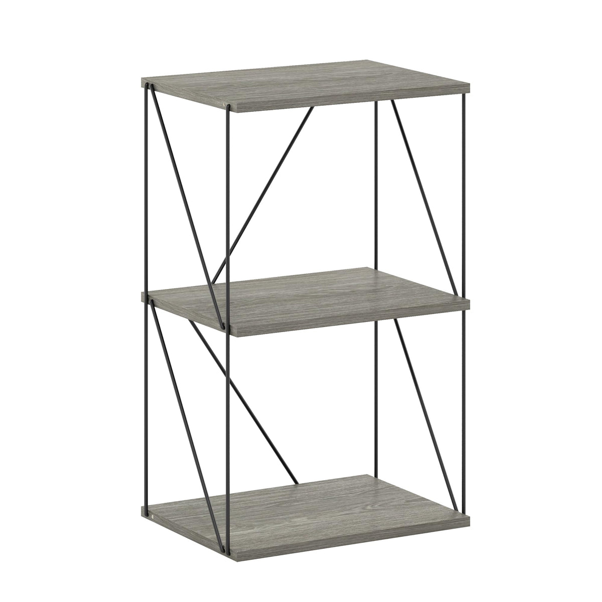 Furinno Rata 3-Tier Industrial Multipurpose Flat Base Shelf Display Rack with Metal Frame, French Oak Grey