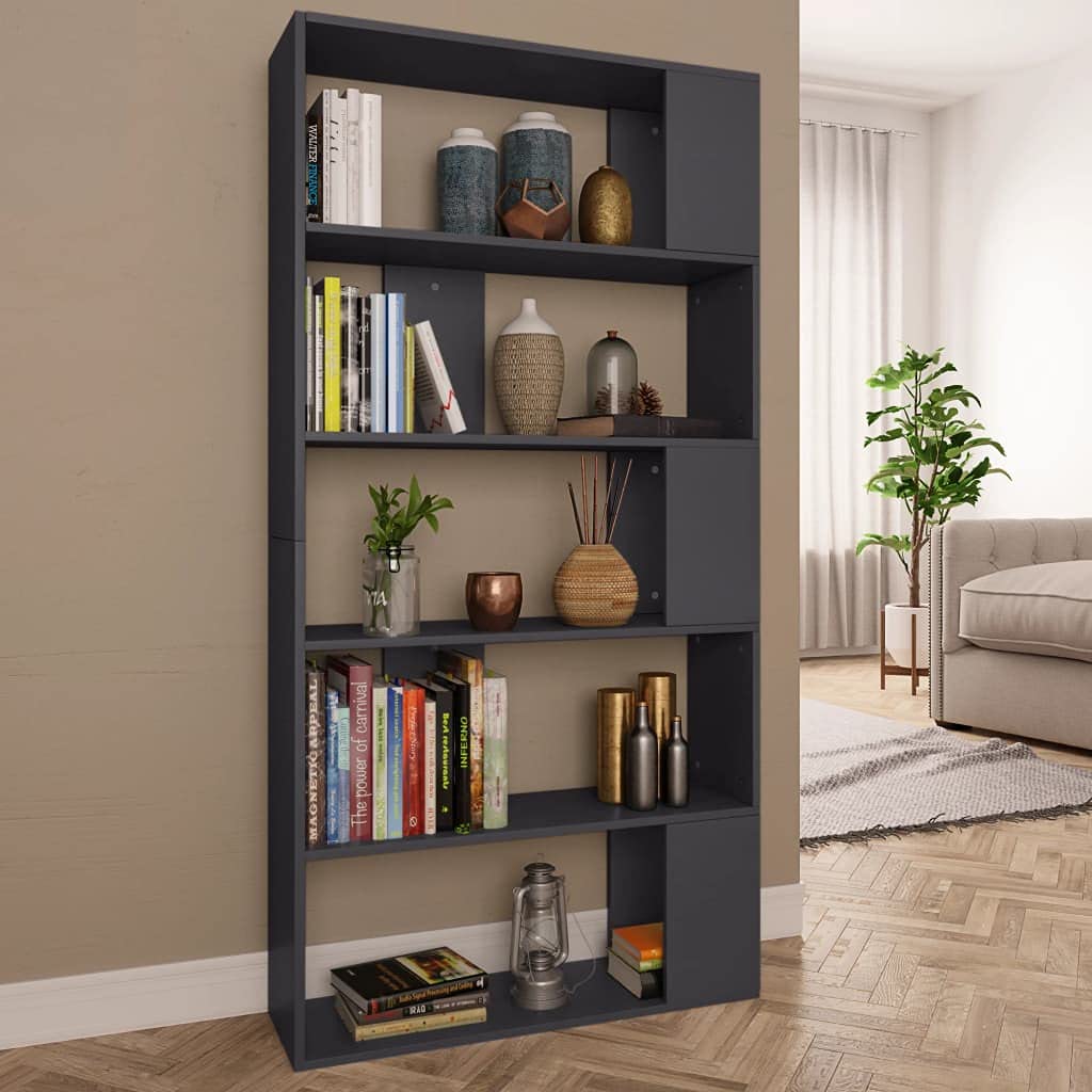 vidaXL Book Cabinet, Room Divider Bookshelf for Living Room, Freestanding Shelving Unit, Display Storage Shelves Unit, Modern, Gray Engineered Wood