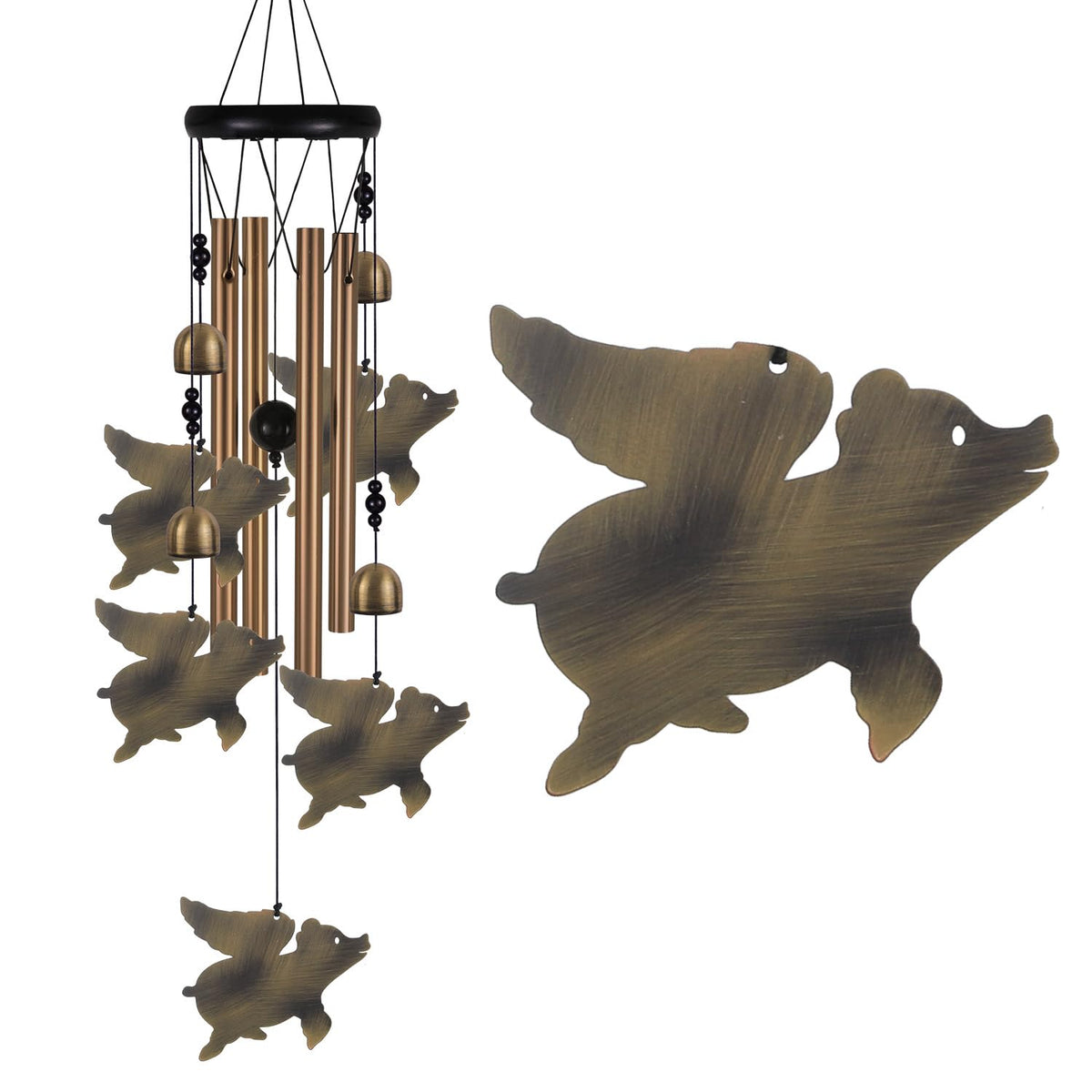Fly Pigs Wind Chimes Outdoor Decor - With 4 Tubes 5 Pigs Wind Chime, Mobile Romantic Flying Pigs Wind Catcher, Garden Pigs Windc