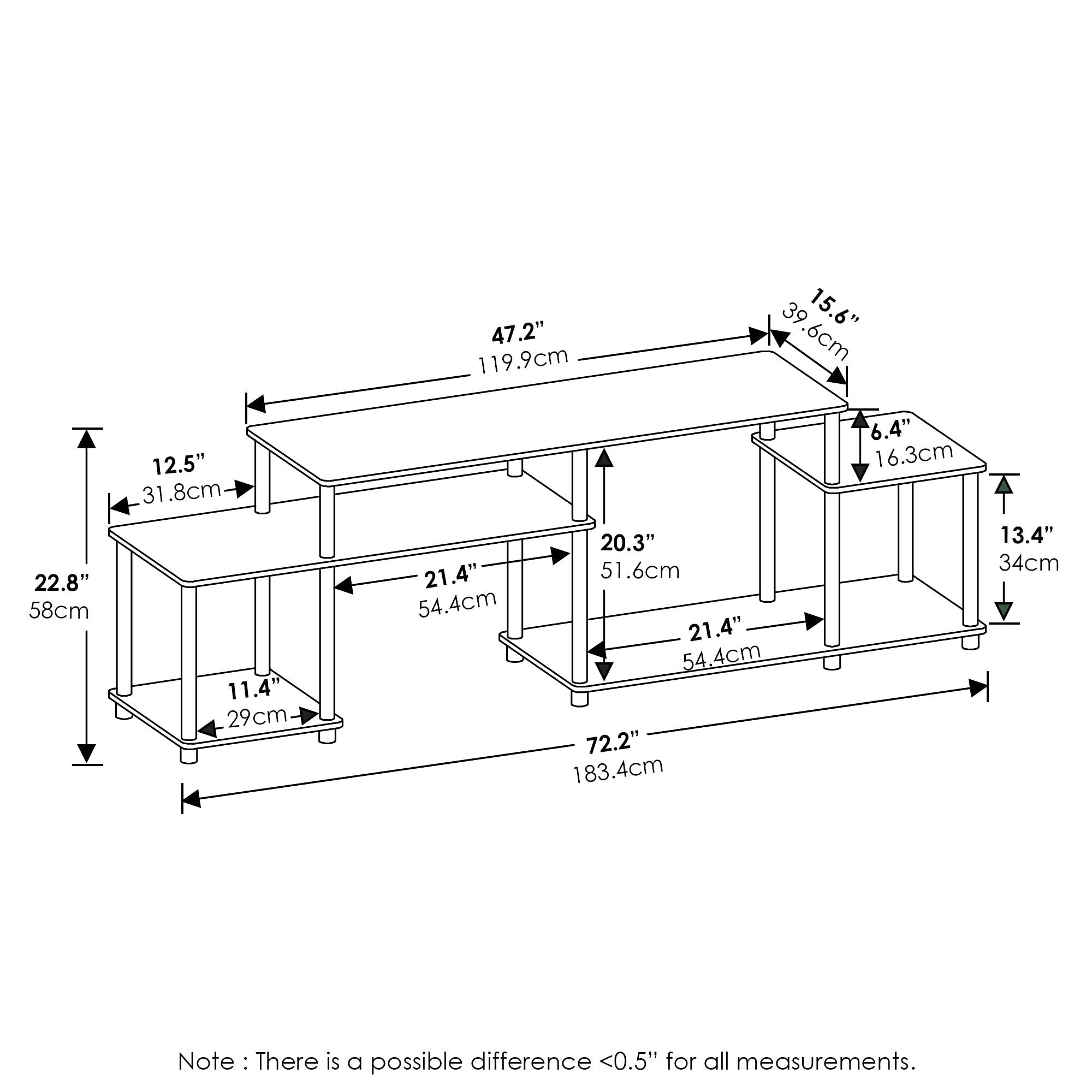 Furinno Turn-N-Tube Handel Stand for TV up to 55 Inch, French Oak