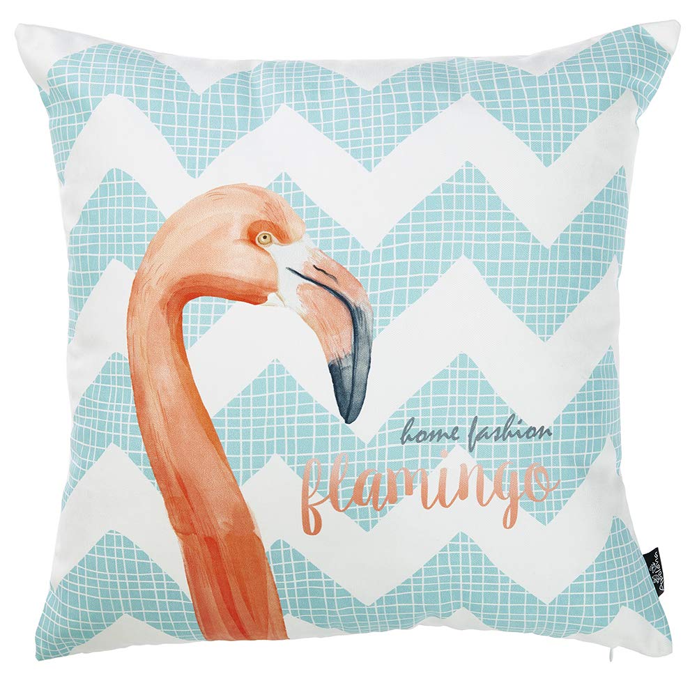 Pillows HomeRoots Multi Polyester 18'x 18' Blue Tropical Flamingo Decorative Throw Cover