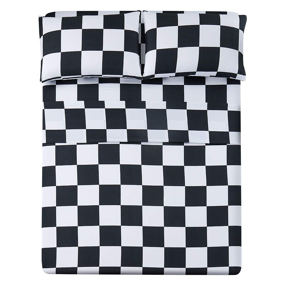 Bed Sheet Set 3 Pieces -Twin Size-Soft Durable Microfiber Bedding Sheet Set,Deep Pocket,Stain,Fade & Wrinkle Resistant (Plaid Bl