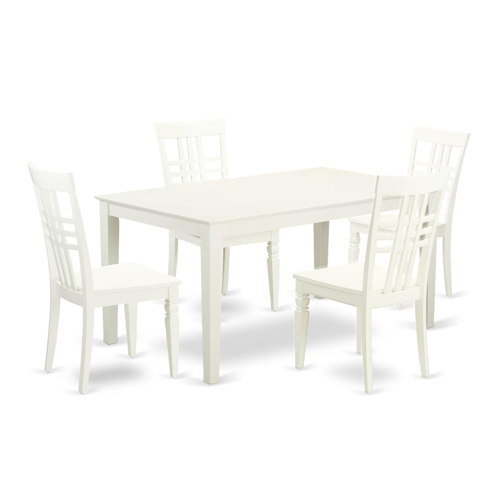 East West Furniture CALG5-LWH-W 5 Piece Modern Dining Table Set Includes a Rectangle Wooden Table and 4 Kitchen Dining Chairs, 36x60 Inch, Linen White