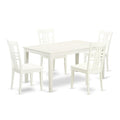 East West Furniture CALG5-LWH-W 5 Piece Modern Dining Table Set Includes a Rectangle Wooden Table and 4 Kitchen Dining Chairs, 36x60 Inch, Linen White