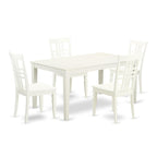 East West Furniture CALG5-LWH-W 5 Piece Modern Dining Table Set Includes a Rectangle Wooden Table and 4 Kitchen Dining Chairs, 36x60 Inch, Linen White