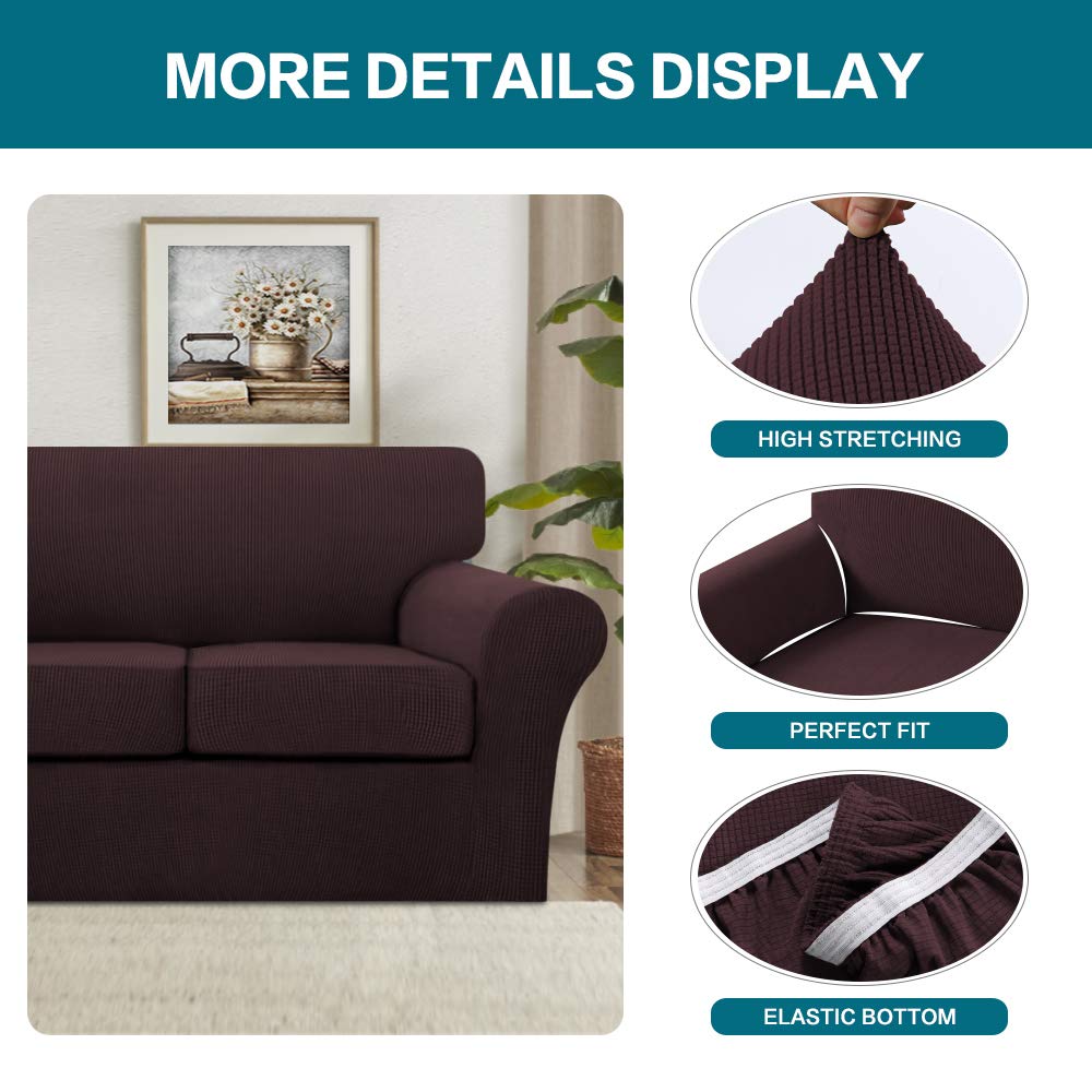 4 Piece Sofa Covers For 3 Cushion Couch Sofa Slipcover Soft Couch Cover For Dogs-Washable Sofa Furniture Covers With 3 Individual Cushion Covers, Feature Thick Jacquard Fabric (3 Cushion Sofa, Brown)