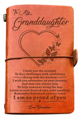 To My Granddaughter Leather Journal I Am So Proud Of You Writing Journey Drawing Sketch Book 120 Page Travel Diary Refillable No
