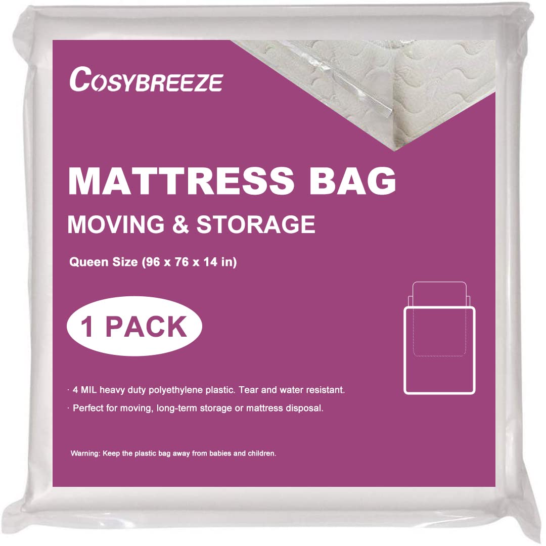 [1-Pack] Mattress Bag For Moving, Mattress Cover, 4 Mil Queen Size Mattress Storage Bag - Heavy Duty Thick Plastic Wrap Moving M