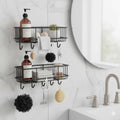 Amazon Basics Wall Mounted Bath Rack With Hooks | Self Adhesive| Mild Steel Bathroom Shelf For Toiletries, Loofahs & Razors | St