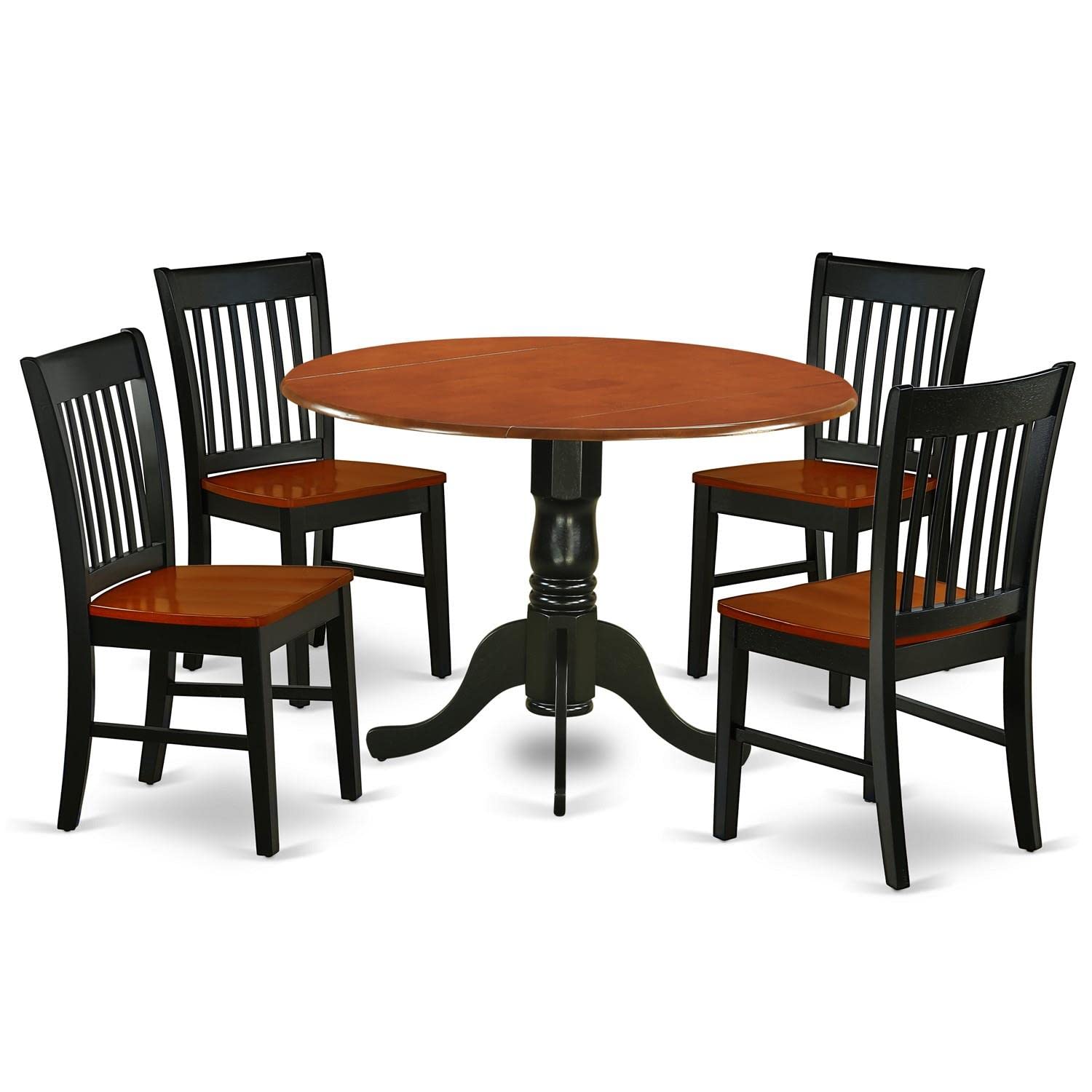 East West Furniture Dublin 5 Piece Dining Set For 4 Includes A Round Kitchen Table With Dropleaf And 4 Dinette Chairs, 42X42 Inch, Dlno5-Bch-W
