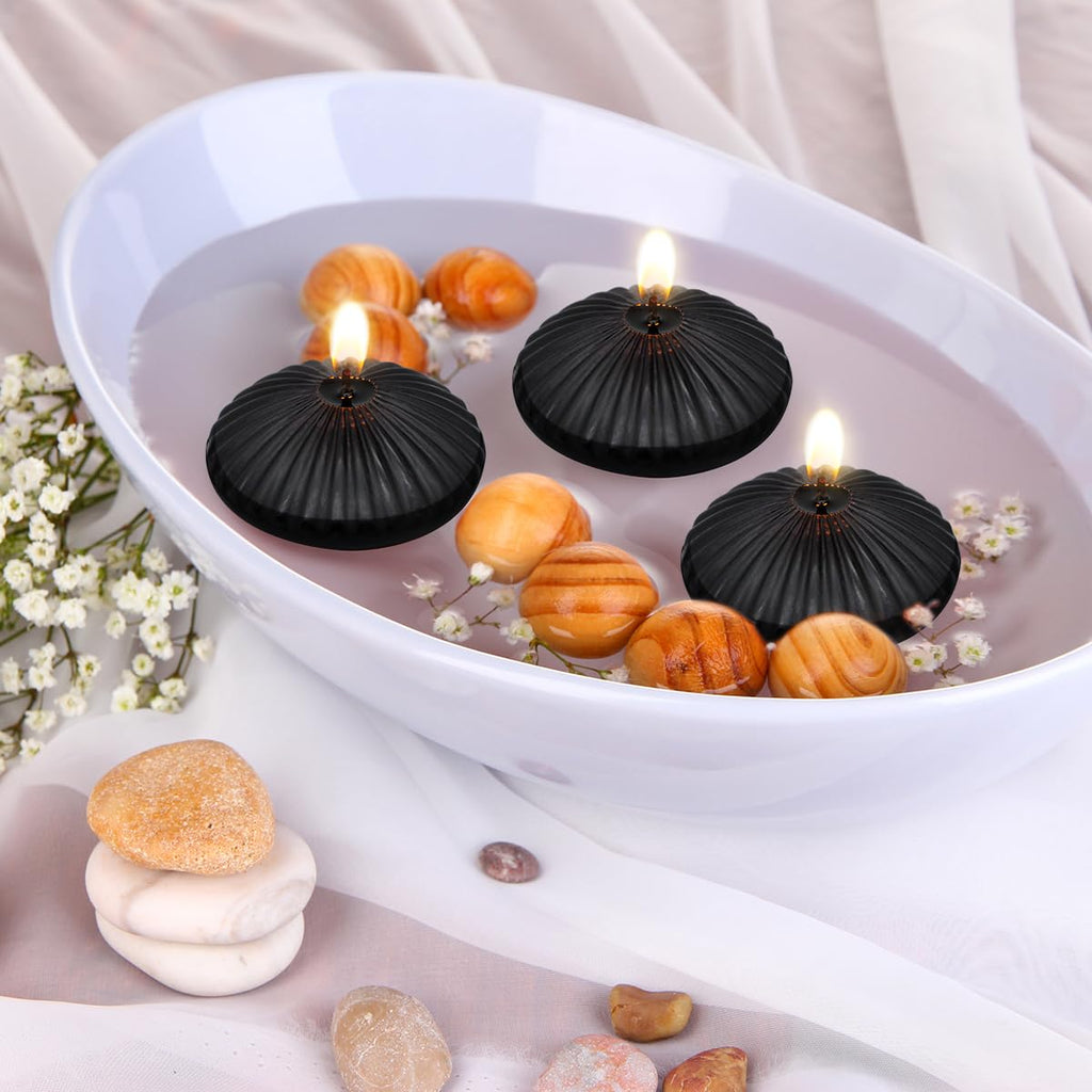 12 Pack 3 Inch Black Floating Candles, 10 Hour Unscented Dripless Tealight Candles For Cylinder Vases, Centerpieces At Wedding P